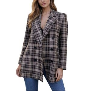 Zara Glen Plaid Double Breasted Blazer Jacket Size Small